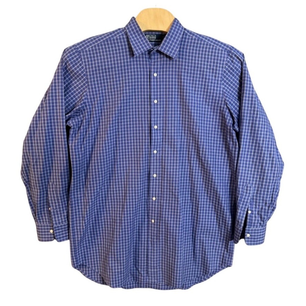 Polo Ralph Lauren Mens XLT Tall Blue Plaid Cotton Long Sleeve Button Down Shirt